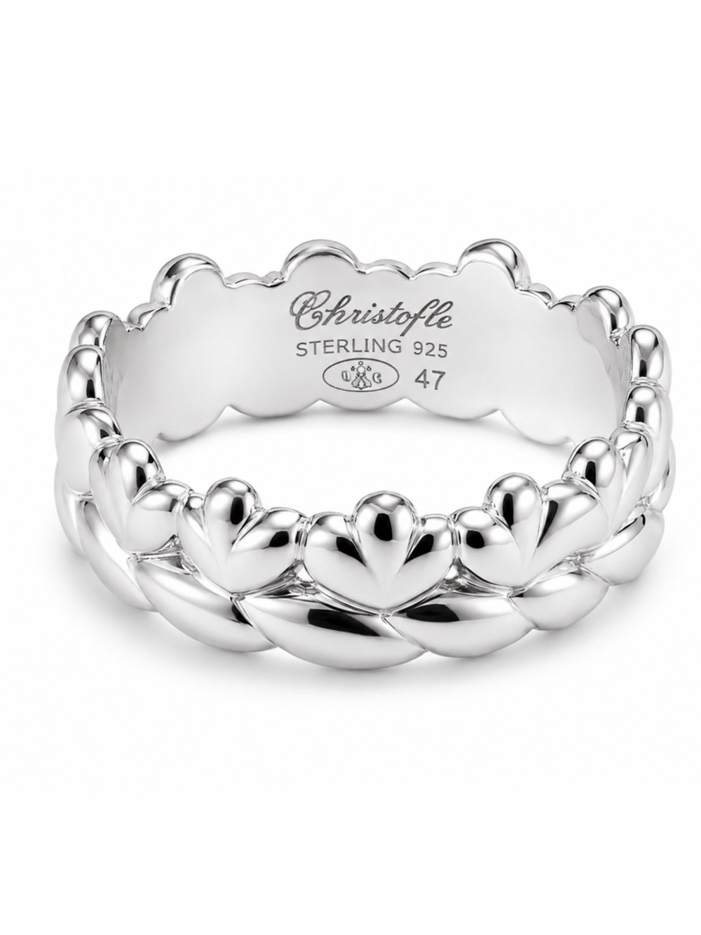 CHRISTOFLE • Babylone Heart Motif Sterling Silver Midi Band Ring